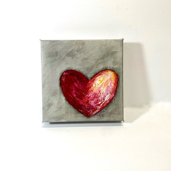 ORIGINAL HANDMADE Acrylic Heart Art on 6” x 6” x 1.5” Gallery Wrapped Canvas - Picture 9 of 9